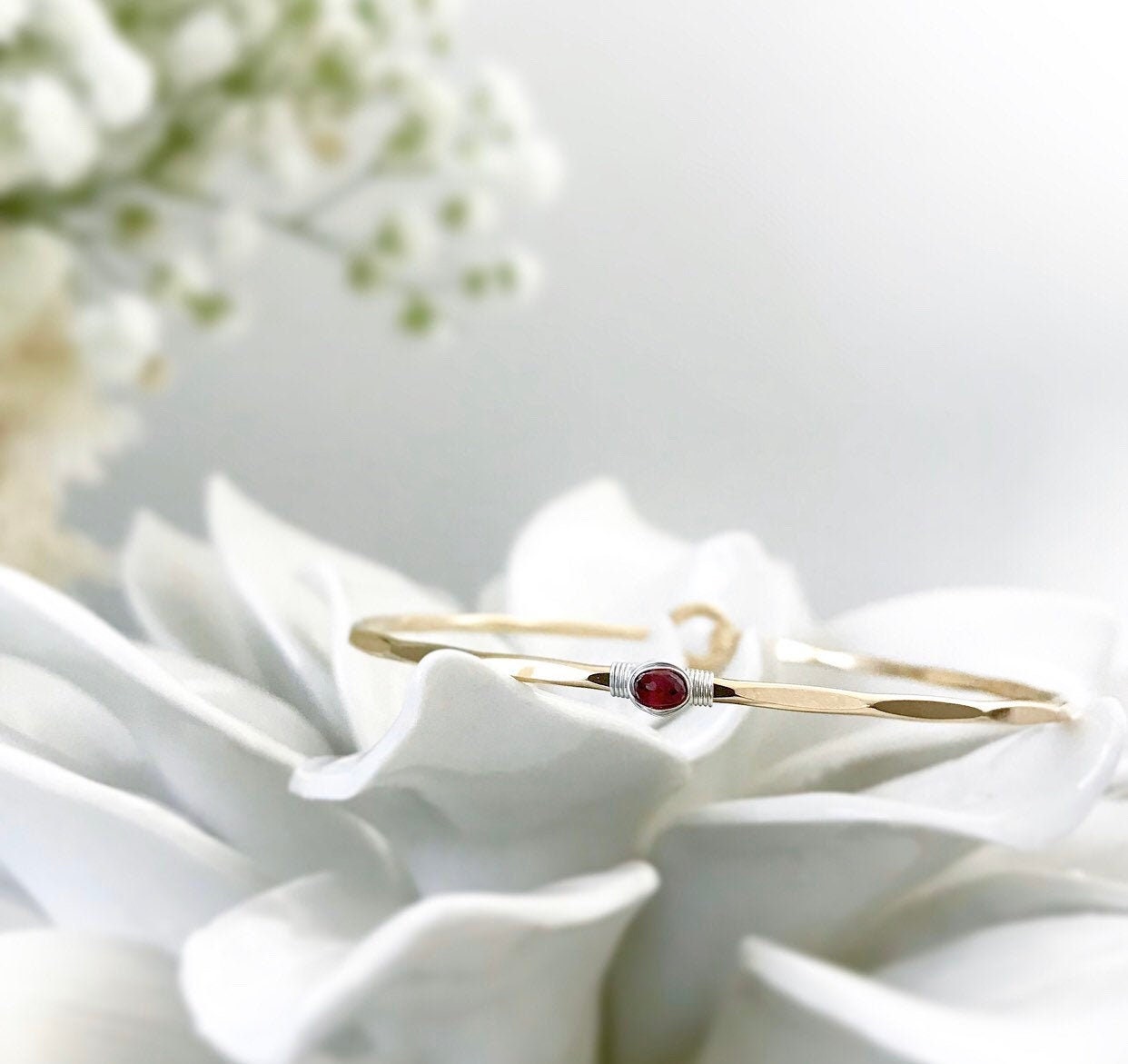 Genuine Ruby Bangle / July Birthstone Jewelry Gift for Her / 14K Gold…