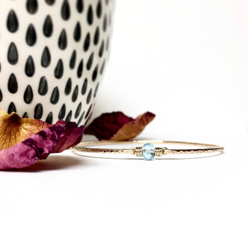 Floating Blue Topaz Bangle Sterling Silver or 14k Gold Fill Bracelet December Birthstone Gift Mothers Jewelry Push Gift Scorpio