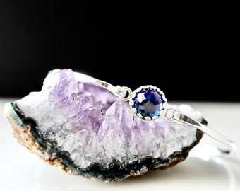 Blue Sapphire Royal Bangle - September Birthstone Bracelet in Sterling Silver or 14K Gold Filled