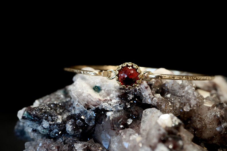 3 Ct Garnet Royal Clasp Bangle 14k Gold Filled or Sterling Silver January Birthstone Bracelet Jewelry 2nd Anniversary Gift for Wife image 3