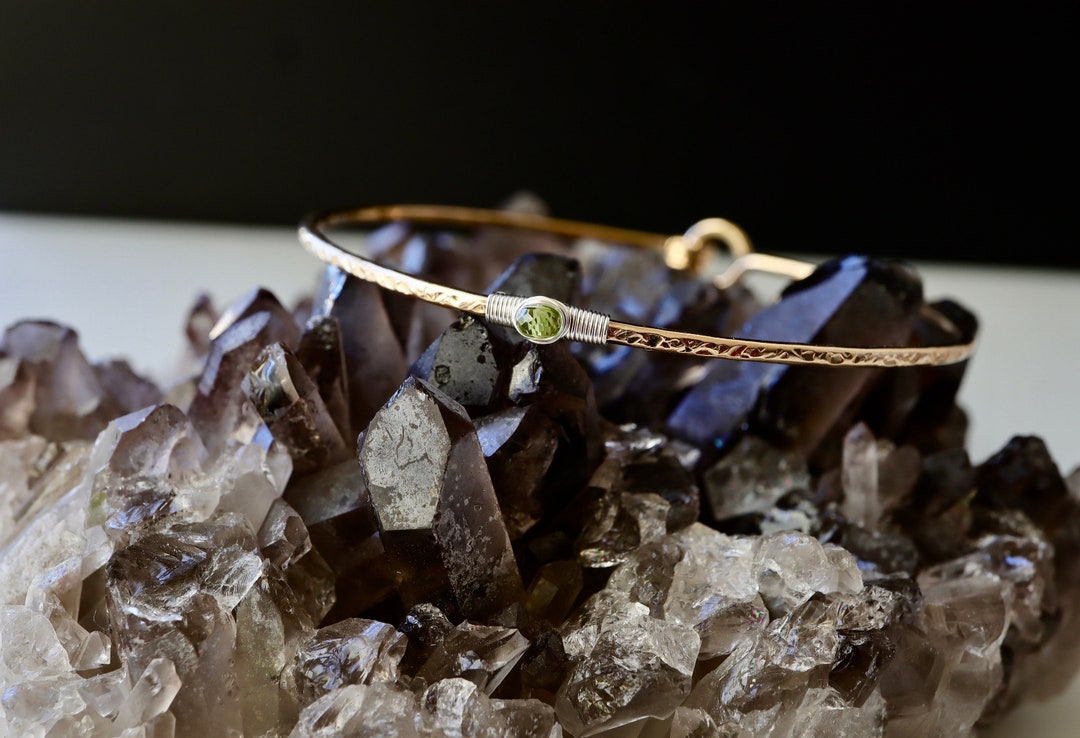 Peridot Signature Bangle | August Green Birthstone Jewelry | Thin Gold ...