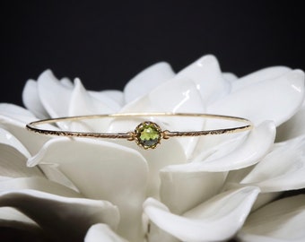 Peridot Royal Skinny Bangle | Delicate 14Kt Gold Filled or Sterling Silver August Birthstone Gift | Dainty Peridot Jewelry Birthday Gift