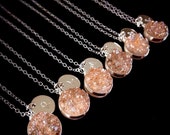 Personalized BRIDESMAID Peach Champagne Druzy Necklaces / Unique Bridal Party Jewelry Gifts / Sterling Silver OR 14K Gold Filled