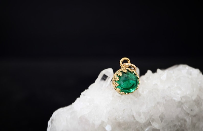 2.5 Ct Emerald Charm or Pendant May Birthstone Birthday Gift 14Kt Yellow Solid Gold, Gold Fill, Sterling Silver Mothers Gift Necklace image 3