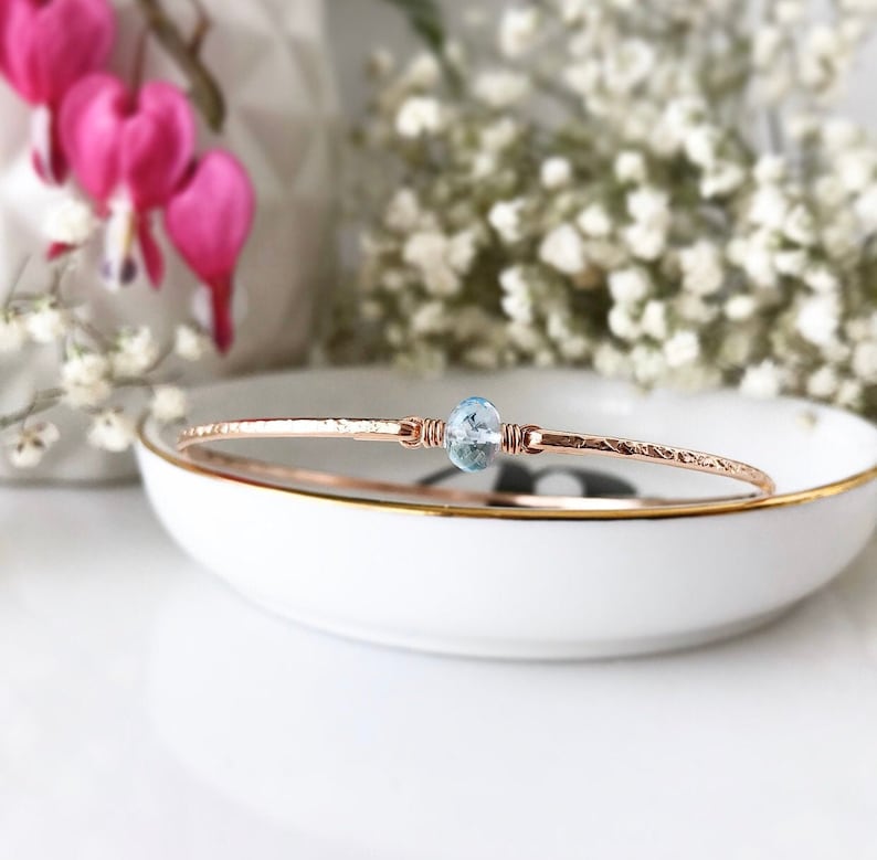Floating Blue Topaz Bangle Sterling Silver or 14k Gold Fill Bracelet December Birthstone Gift Mothers Jewelry Push Gift Scorpio