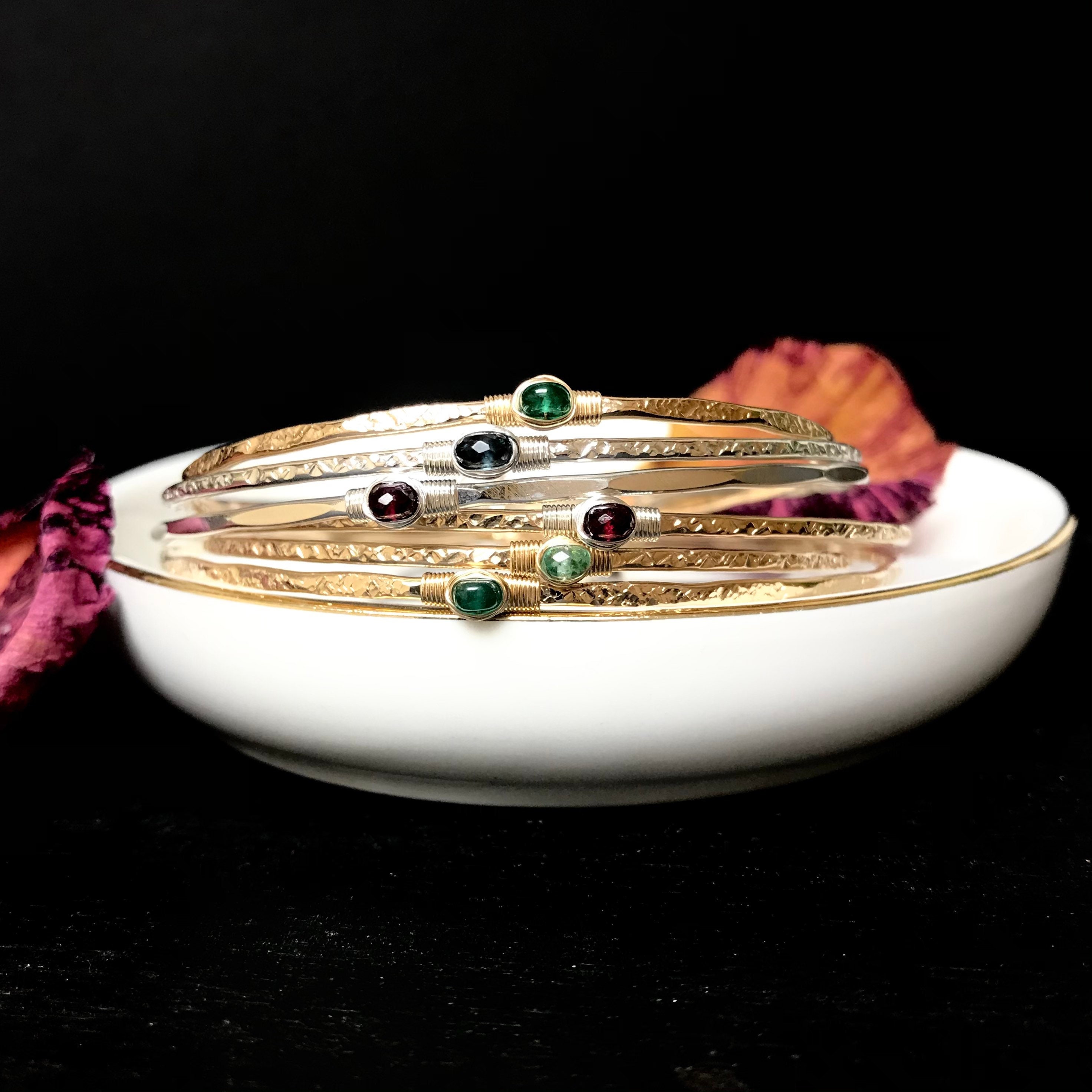 Birthstone Bangle - 18K Gold Vermeil Handmade Gold-filled Birthstone Bangles Made to order! 😍 Ships from MA main image 1