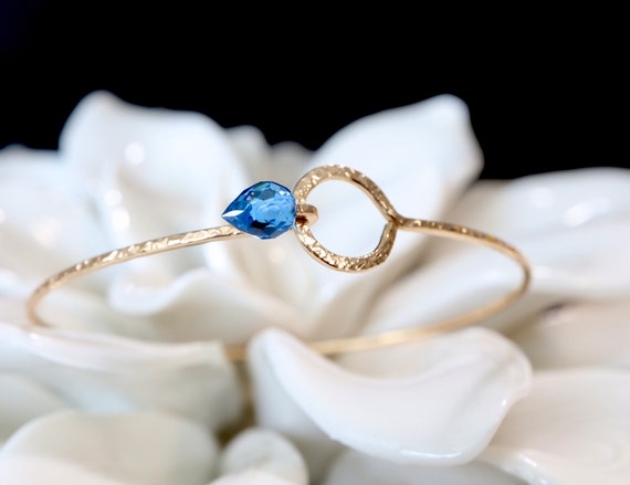 Swiss Blue Topaz Aero Bangle - December Birthstone Bracelet, 14k Gold Filled and Sterling Silver
