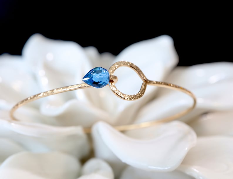 Swiss Blue Topaz Aero Bangle - December Birthstone Bracelet, 14k Gold Filled and Sterling Silver image 1