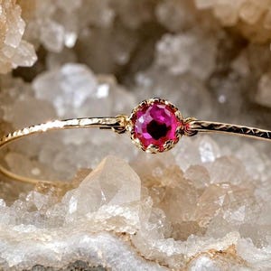 Ruby Royal Skinny Bangle - Dainty 14K Yellow or Rose Gold-Filled July Birthstone Bracelet