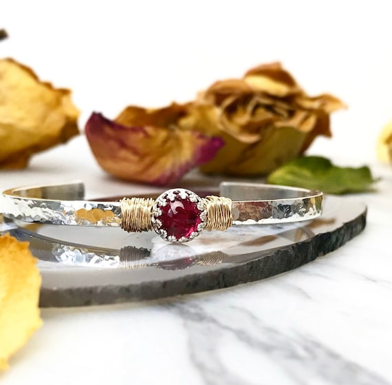 Ruby bracelet sterling silver July birtstone jewelry July birthday gift for her Crystal ruby jewelry for women Gemstone womens bracelet