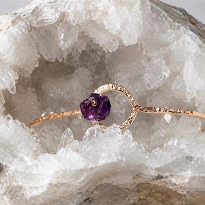 Raw Amethyst Orbit Bangle - February Birthstone Bracelet available in 14k Gold Filled, Sterling Silver