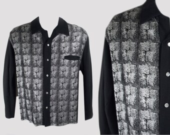 Vintage "Dales of Montreal" 1950s 50s Knit Silver Lame Button-up Large | 44" Chest