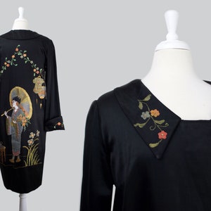 Pardessus en soie peint à la main vintage des années 1920 / veste en soie à clapet en soie des années 20 Sz M