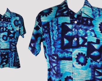 1970s "Aloha" Vintage Abstract Cotton Hawaiian Tiki Shirt | 41" Chest