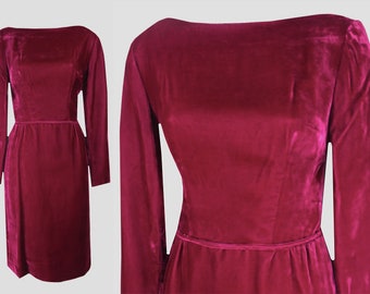 1950s 1960s  Rich Berry Velvet Sheath Dress SM | 26" Waist