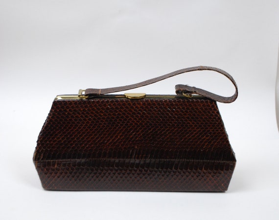 Vintage 1940s 1950s Brown Snakeskin Purse / 40s 50