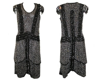 1920s Flapper Crystal Rhinestone Bead and Sequin Dress / 20s Art Deco Dress
