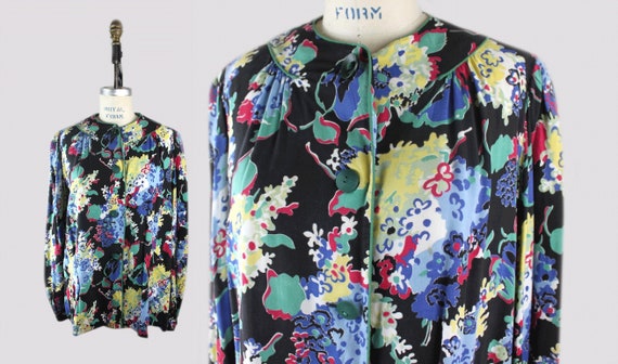 1940s/1950s Rayon Floral Swing Jacket w/ Pockets |