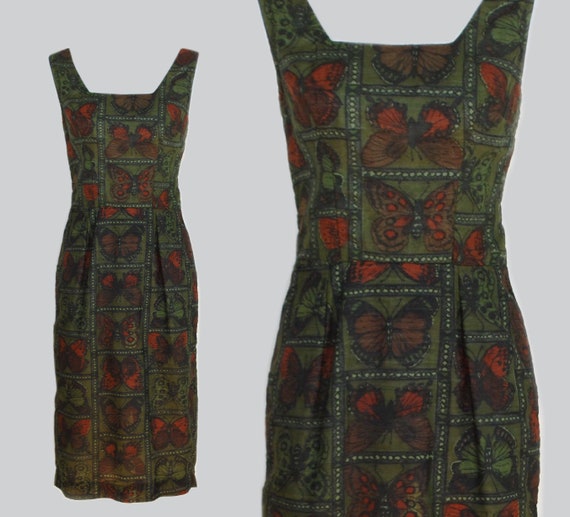 Vintage 1950s Cotton Sheath Novelty Print Dress /
