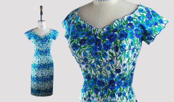 Alix Of Miami Early 1960s Cotton Floral Sheath Dre