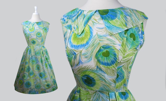 Vintage 1950s 50s "Coquette" Novelty Print Peacock