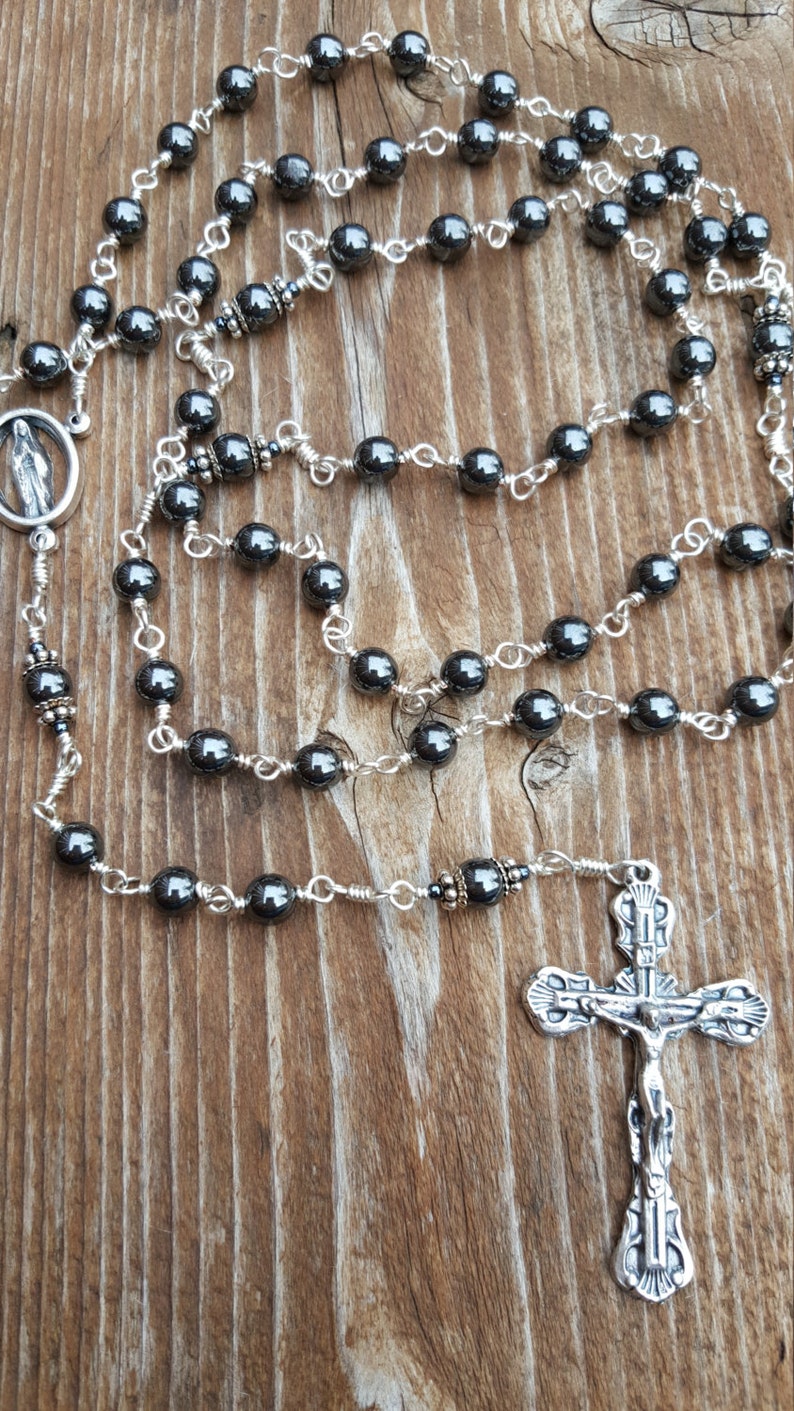 Catholic Rosary Beads/ Vintage Rosary / Hematite Wirewrapped Etsy