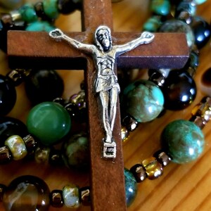Turquoise Manganese and Quartz Beads Strung Rosary