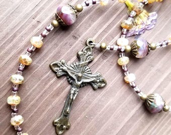Petite Czech Glass beaded rosary with Lavender Picasso beads