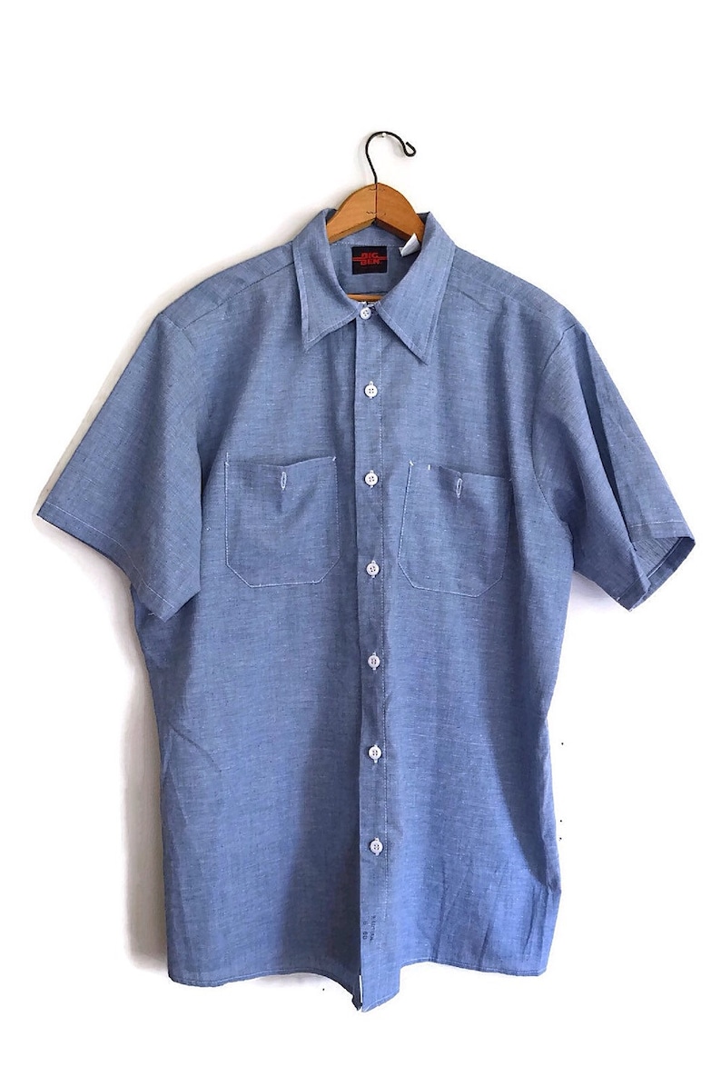 Vintage 1980s Blue Shirt Large with Roach Iron on Big Ben Shirt Mean Green Tractor Iron On 80s Short Sleeve