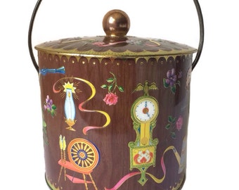 Vintage Mid Century Tin Container by Daner Long Island NY Metal Box Jewelry Holder Knick Knacks Tea Coffee Antique Tin Sewing Tin Coffret