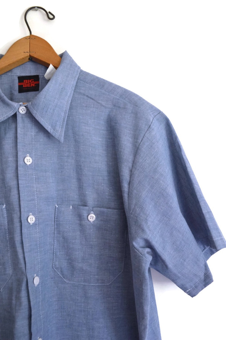 Vintage 1980s Blue Shirt Large with Roach Iron on Big Ben Shirt Mean Green Tractor Iron On 80s Short Sleeve
