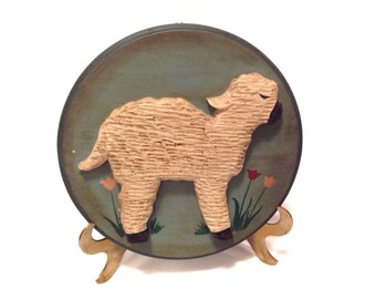 Vintage Farmhouse Decor Sheep Lamb 1980s Wood Wall Plaque Country Lamb Handcrafted Wooden Sign 3-D Primitive Rustic Barnyard