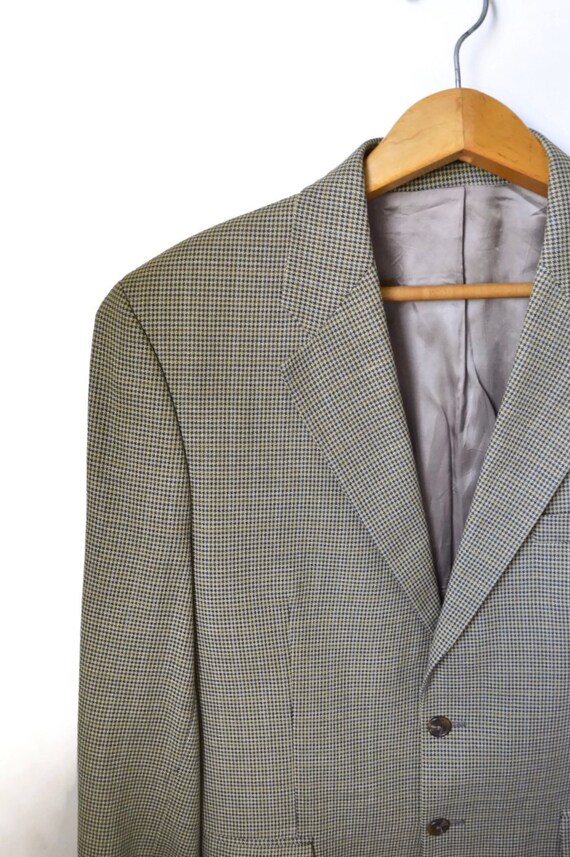 Vintage Ralph Lauren Blazer Tailored Sportscoat Olive Tan Houndstooth 42L Professor Style Lined Preppy University Smoking Coat