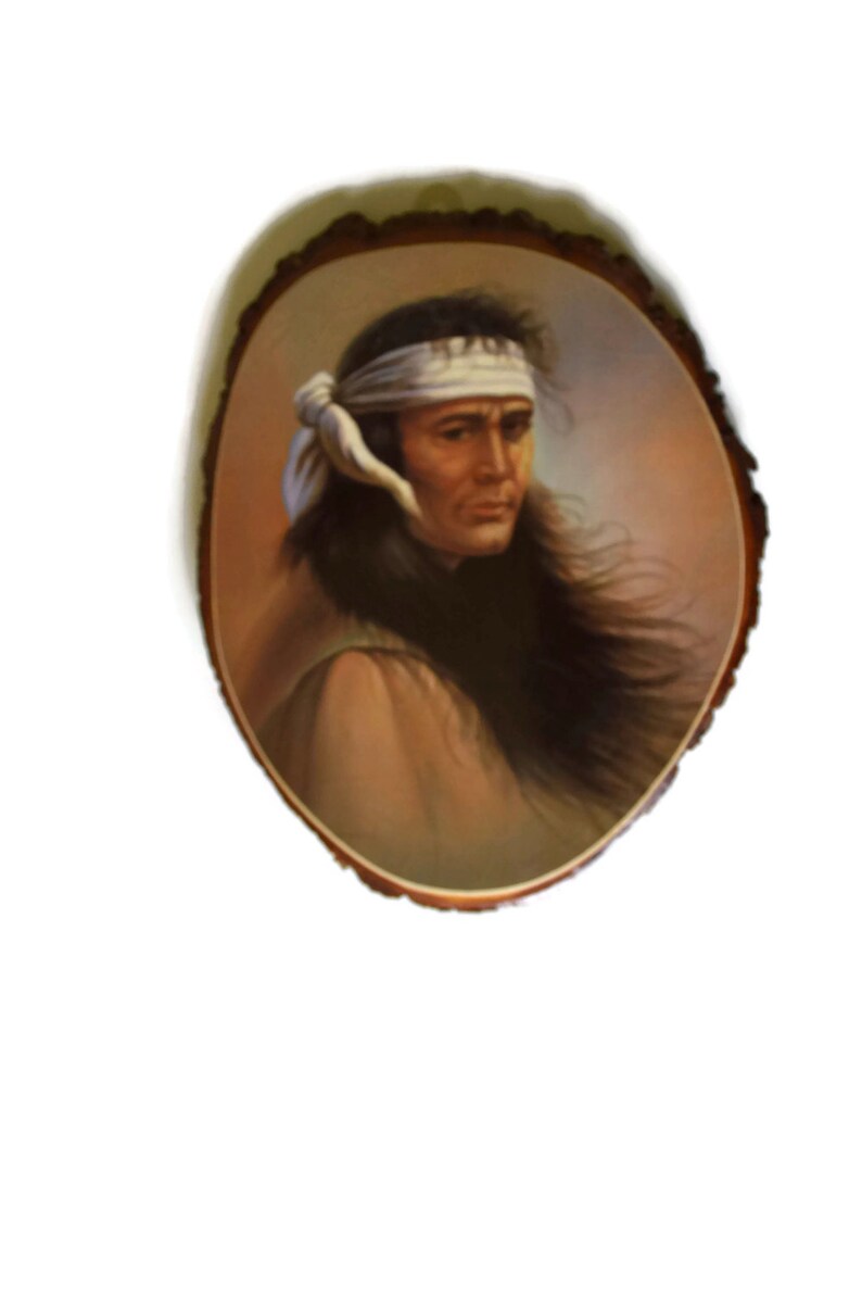 Pintura Compuesta Placa De Madera Nativa Americana Vintage Litho