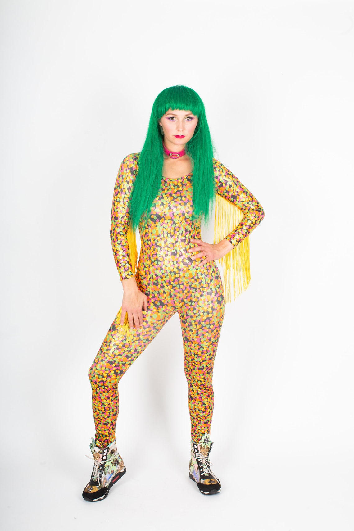 Pretty Patterned Holographic Onesie With Long Fringing Etsy