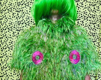 Furry Fuzzbag! Oversized t-shirt dress in green. Wearable art.