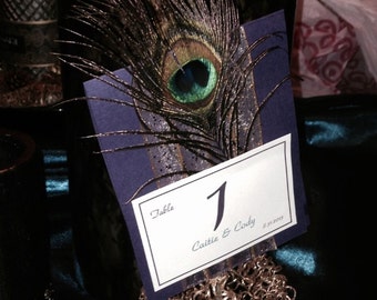 Classy  Wedding Table Numbers with Peacock