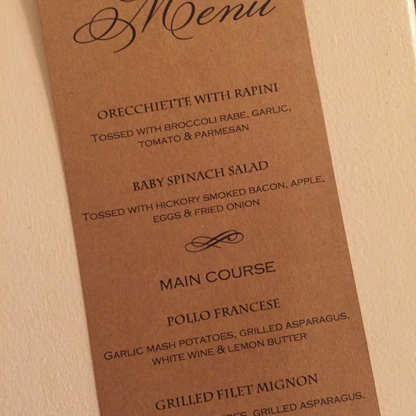 Wedding Menu - Kraft Paper