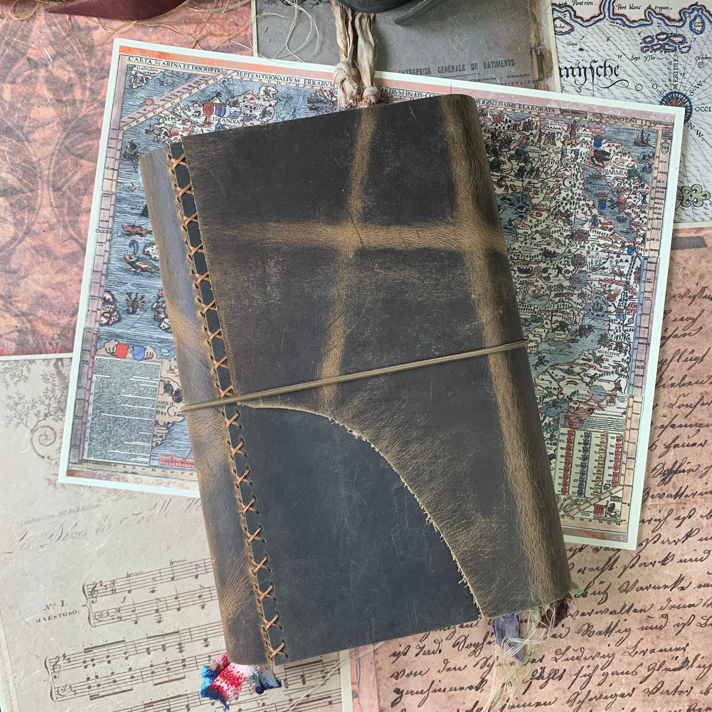 Dark Brown Rugged Leather, Junk Journal, Handmade, Bullet Journal