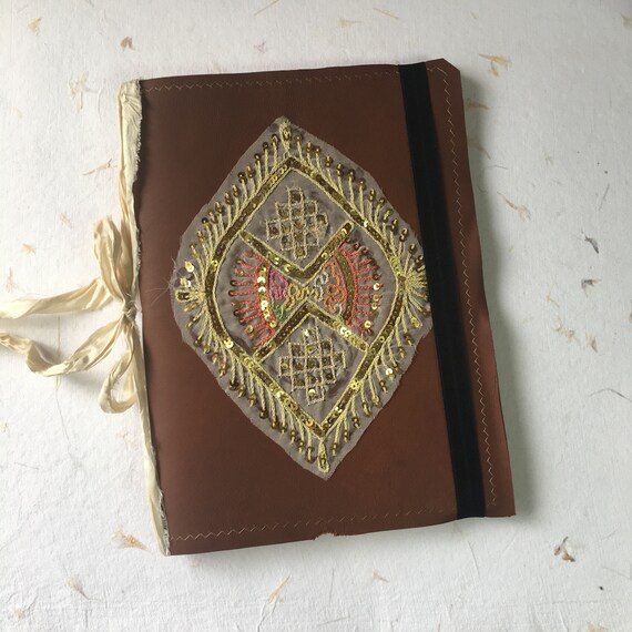 Leather Journal With Indian Textile Notebook Calligraphy Etsy
