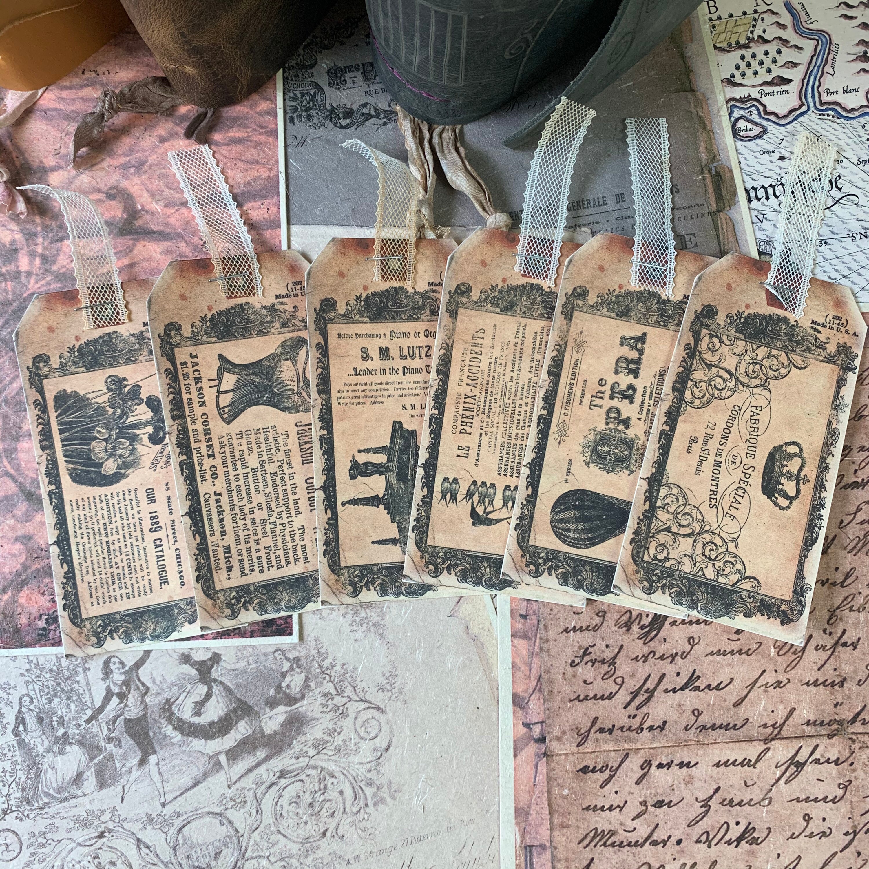 Vintage Advertisement Tags, Ephemera Set, Gift Tags, Stationery Set, Junk Journal Kit, Travel