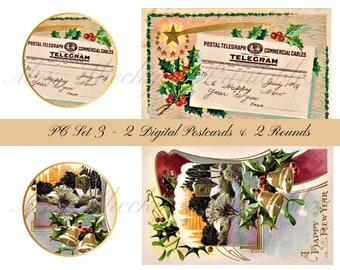 Vintage Postcard Series Set #3-New Years-Digital Printable Download