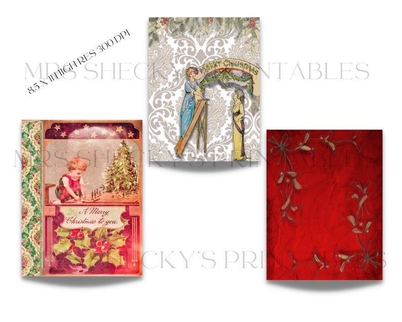 Christmas Joy Vintage Christmas digital paper featuring digital postcards and ephemera background collages image 3