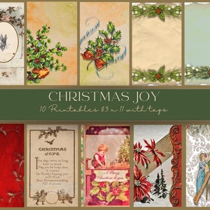 Christmas Joy Vintage Christmas digital paper featuring digital postcards and ephemera background collages image 1