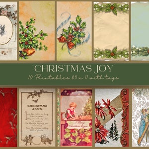 Christmas Joy Vintage Christmas digital paper featuring digital postcards and ephemera background collages