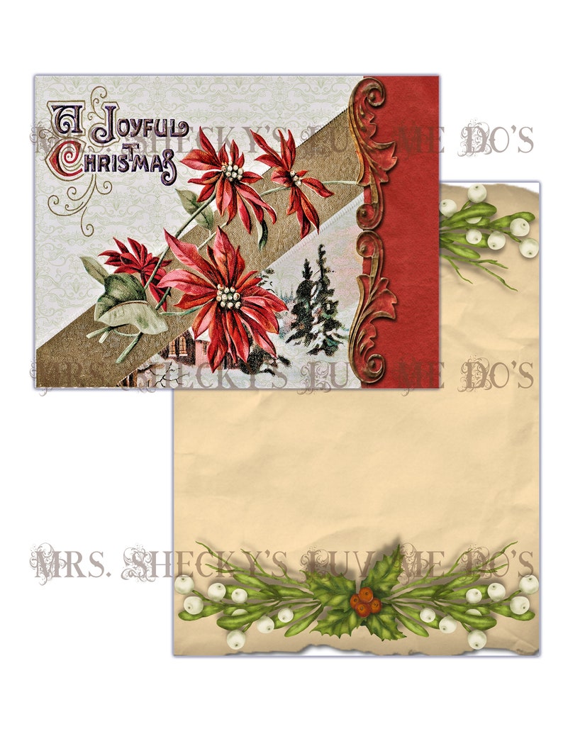 Christmas Joy Vintage Christmas digital paper featuring digital postcards and ephemera background collages image 4