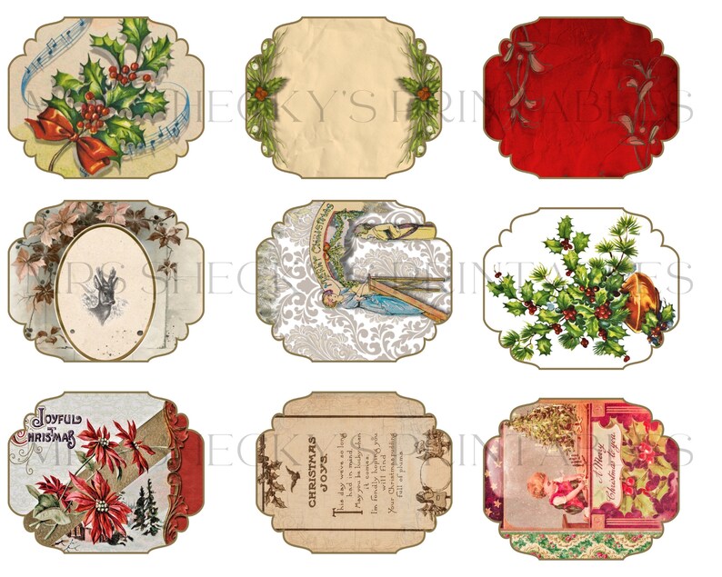 Christmas Joy Vintage Christmas digital paper featuring digital postcards and ephemera background collages image 2