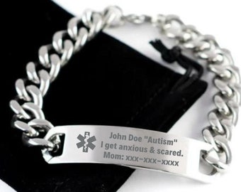 Personalized Medical Alert Bracelet, Dementia Alzheimer Diabetic Allergic Healthcare Accessory, Custom Engraved Bracelet for Men