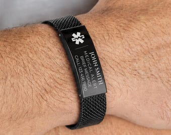 Personalized Medical Alert Bracelet, Autism Dementia Diabetic Health ID Jewelry, Custom Engraved Accessory for Kids Parents or Elders