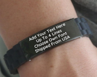 Free Custom Text Engraved Bracelet for Husband Father Step Dad Boyfriend Nephew, Personalized Birthday Christmas or Anniversary Gift for Men